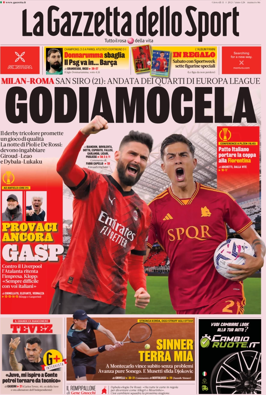 prima pagina - La Gazzetta dello Sport del 11/04/2024