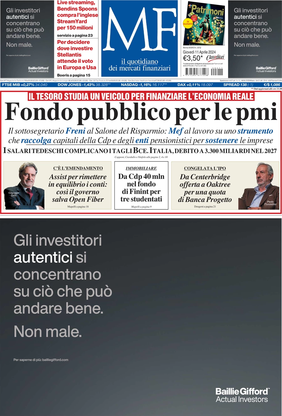 prima pagina - MF Milano Finanza del 11/04/2024