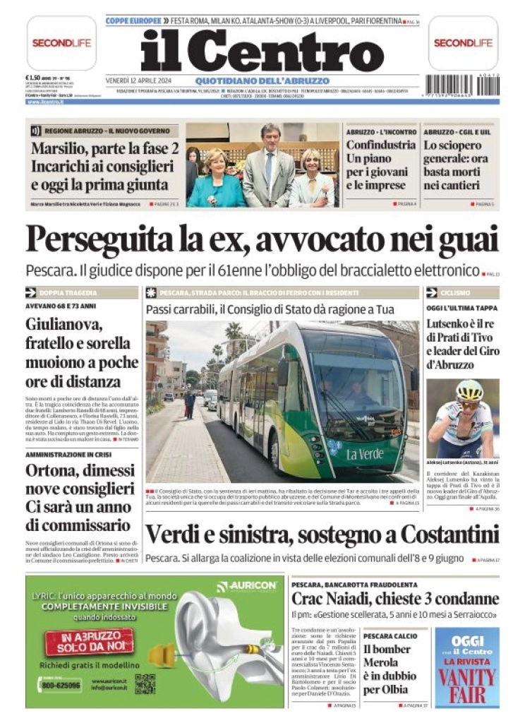 prima pagina - Il Centro (Pescara) del 12/04/2024