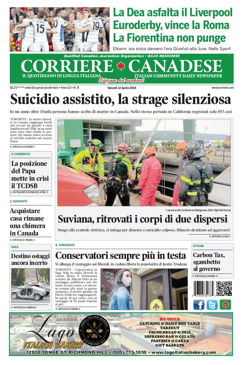 prima pagina - Corriere Canadese del 12/04/2024