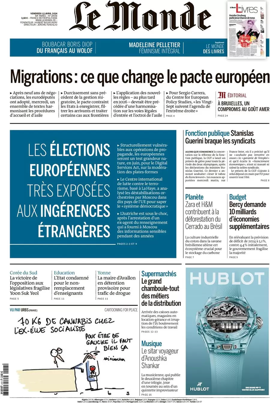 prima pagina - Le Monde del 12/04/2024