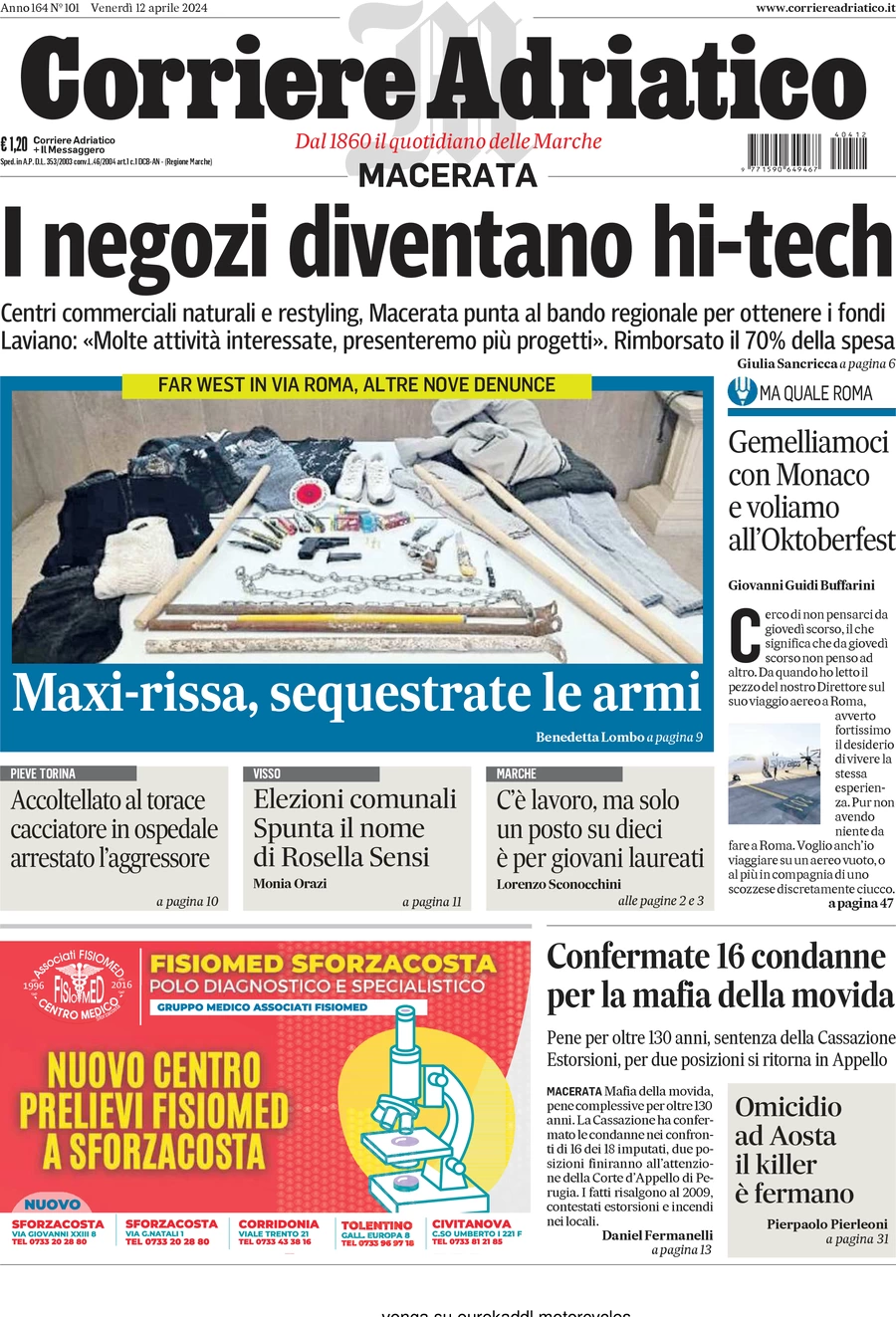 anteprima della prima pagina di corriere-adriatico-macerata del 12/04/2024