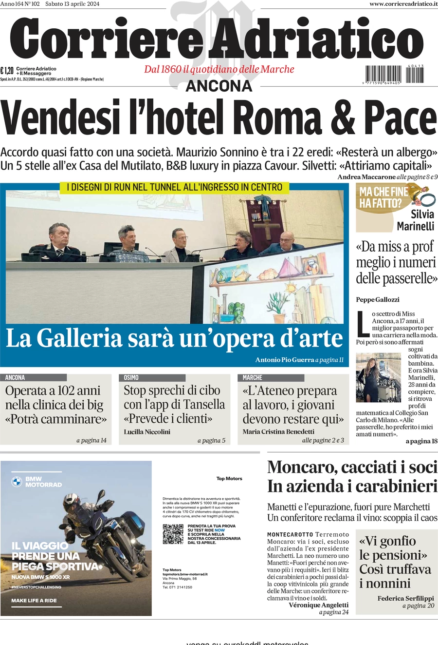 anteprima della prima pagina di corriere-adriatico-ancona del 13/04/2024