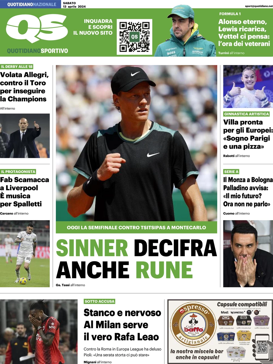 prima pagina - QS Quotidiano Sportivo del 13/04/2024