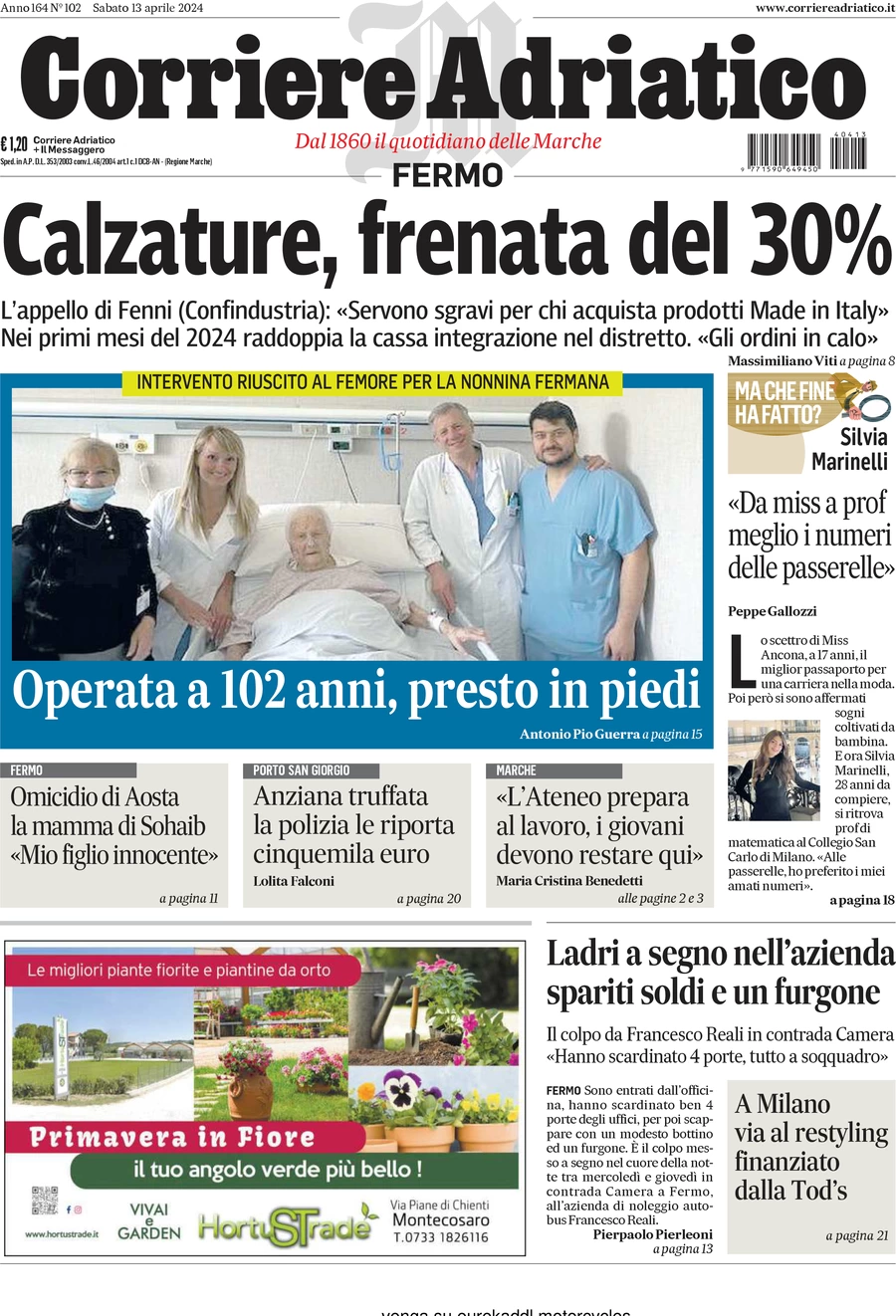 anteprima della prima pagina di corriere-adriatico-fermo del 13/04/2024