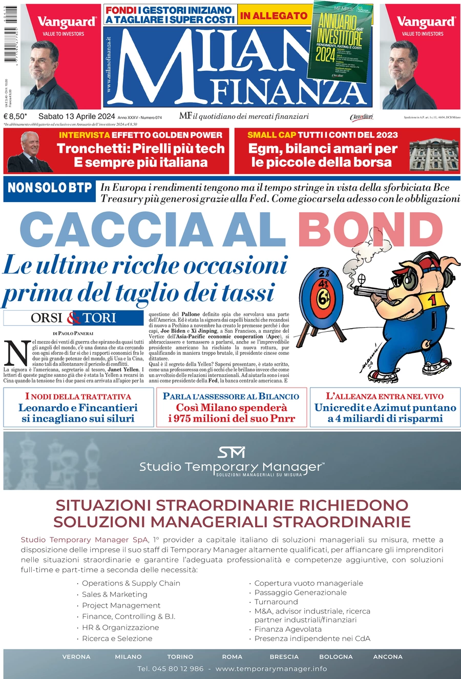 prima pagina - MF Milano Finanza del 13/04/2024