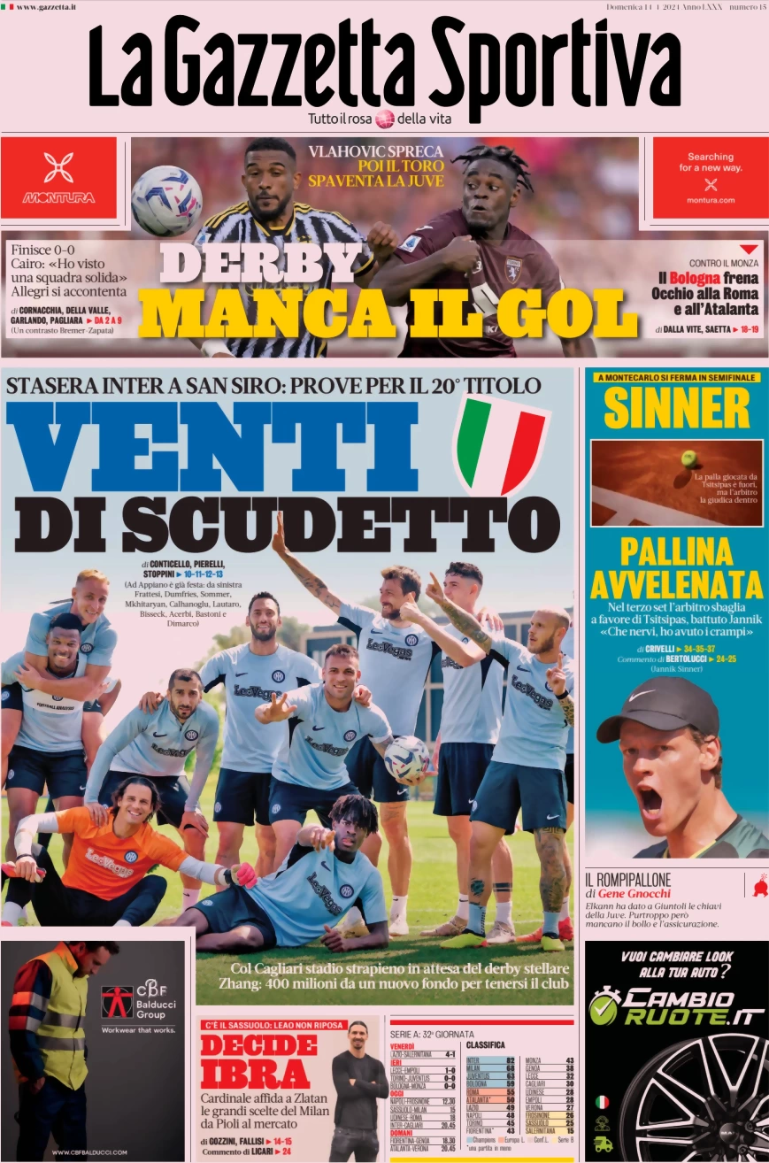 prima pagina - La Gazzetta dello Sport del 14/04/2024