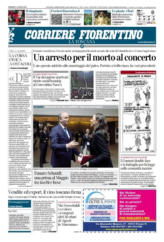 anteprima della prima pagina di corriere-fiorentino del 14/04/2024