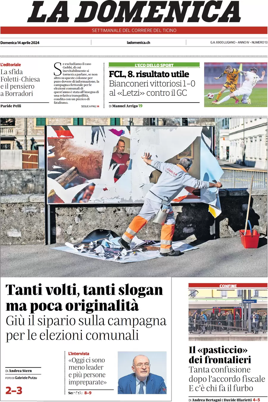 prima pagina - Corriere del Ticino del 14/04/2024