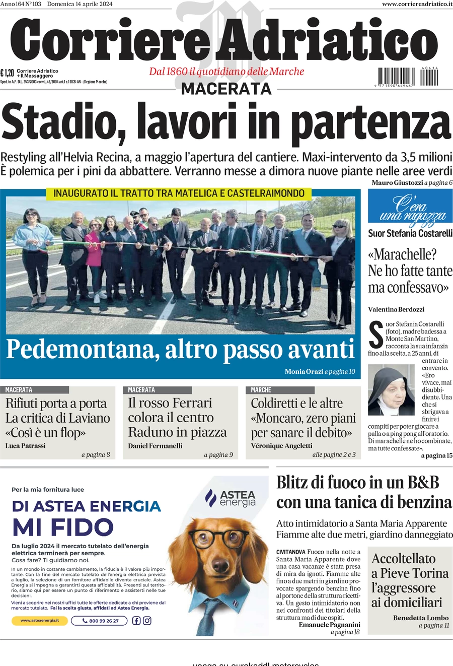 anteprima della prima pagina di corriere-adriatico-macerata del 14/04/2024