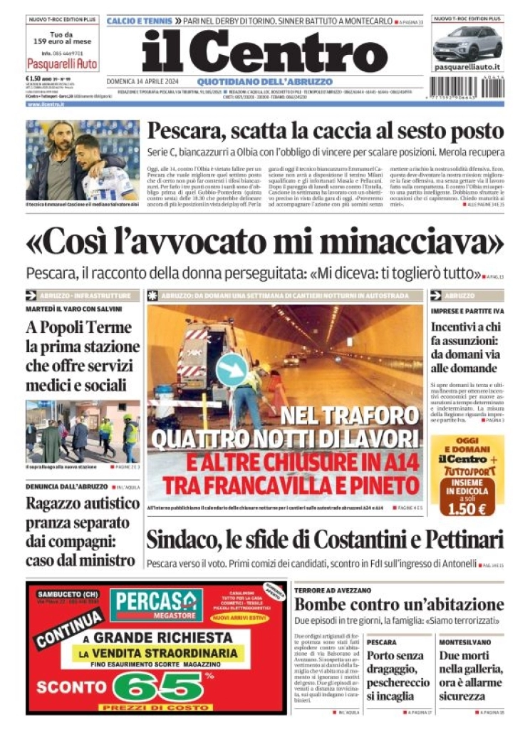 prima pagina - Il Centro (Pescara) del 14/04/2024