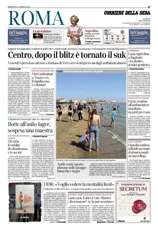 anteprima della prima pagina di corriere-della-sera-roma del 14/04/2024