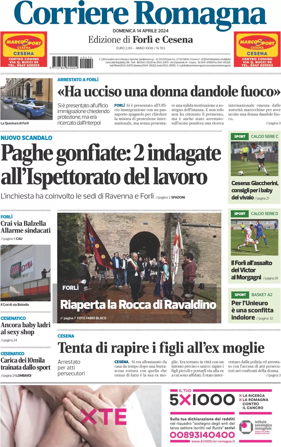 anteprima della prima pagina di corriere-romagna-forl-e-cesena del 14/04/2024