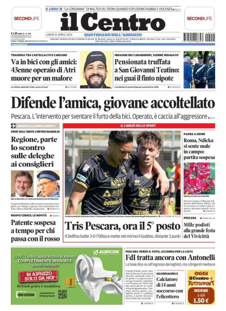 prima pagina - Il Centro (Pescara) del 15/04/2024