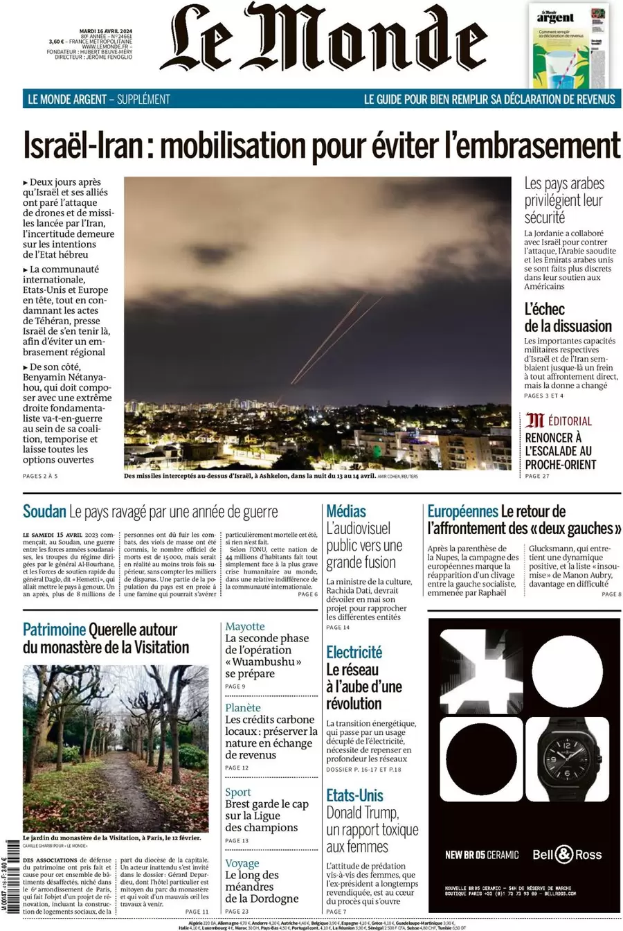 prima pagina - Le Monde del 15/04/2024