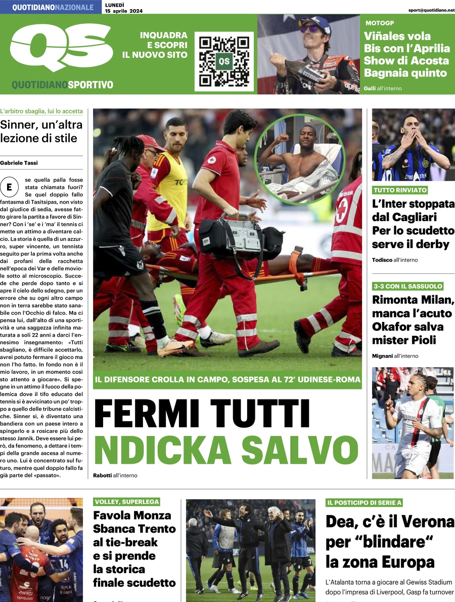prima pagina - QS Quotidiano Sportivo del 15/04/2024