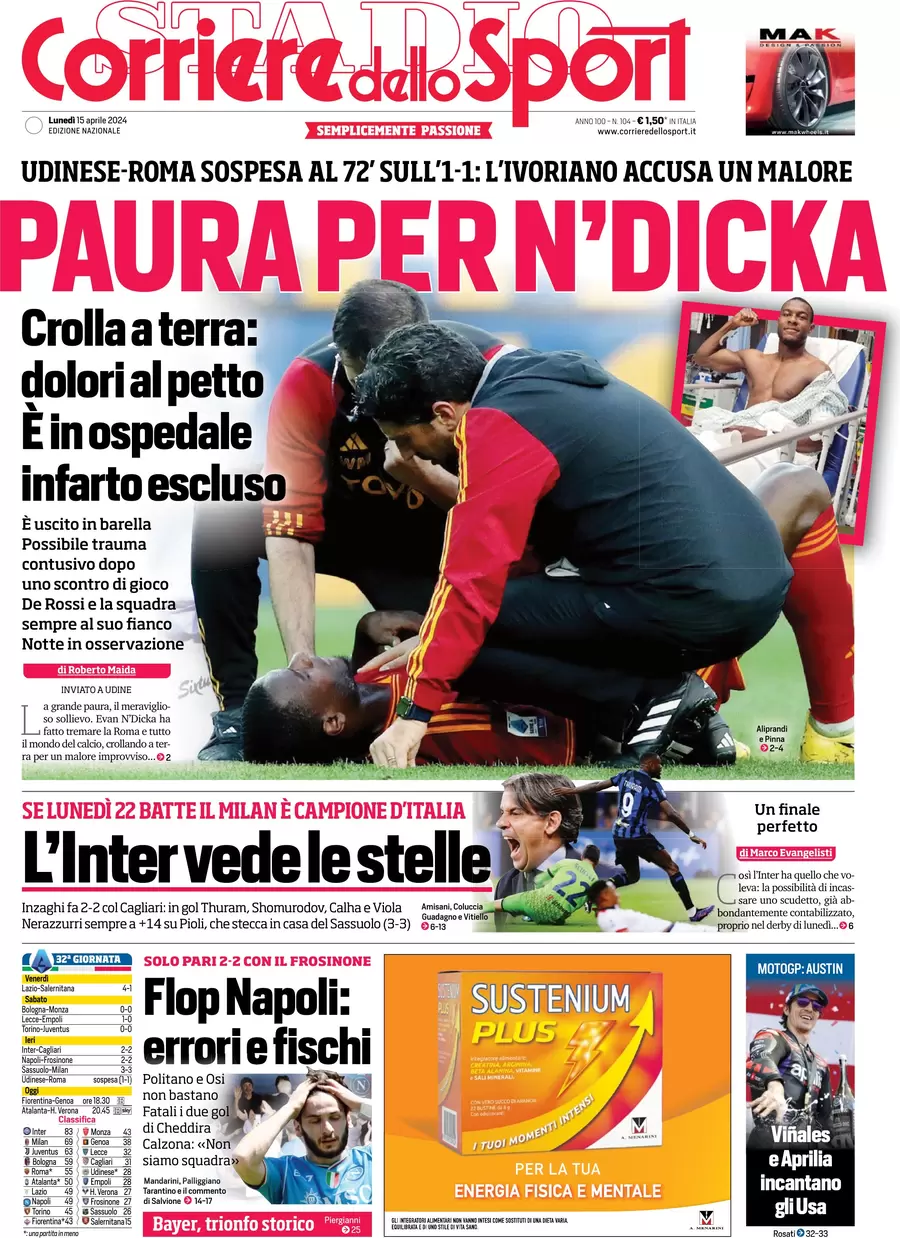 prima pagina - Corriere dello Sport del 15/04/2024