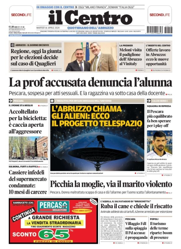 prima pagina - Il Centro (Pescara) del 16/04/2024
