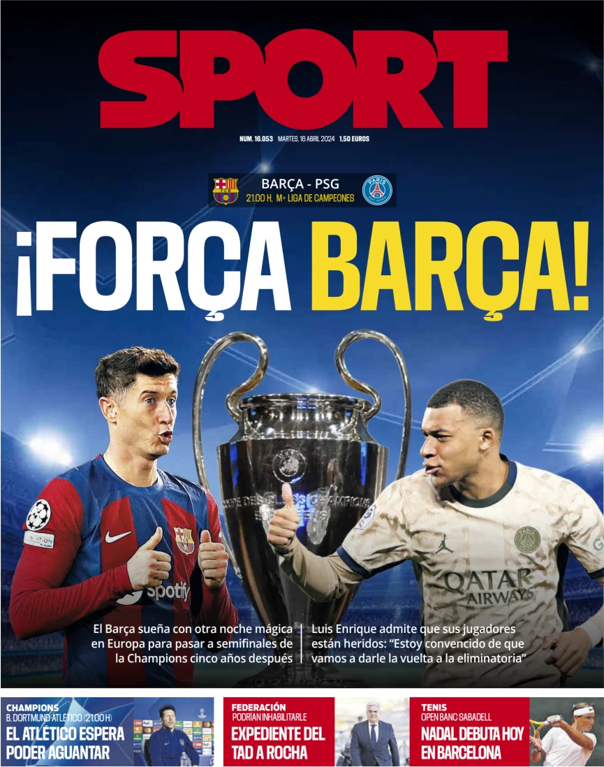 anteprima della prima pagina di sport-barcelona del 16/04/2024