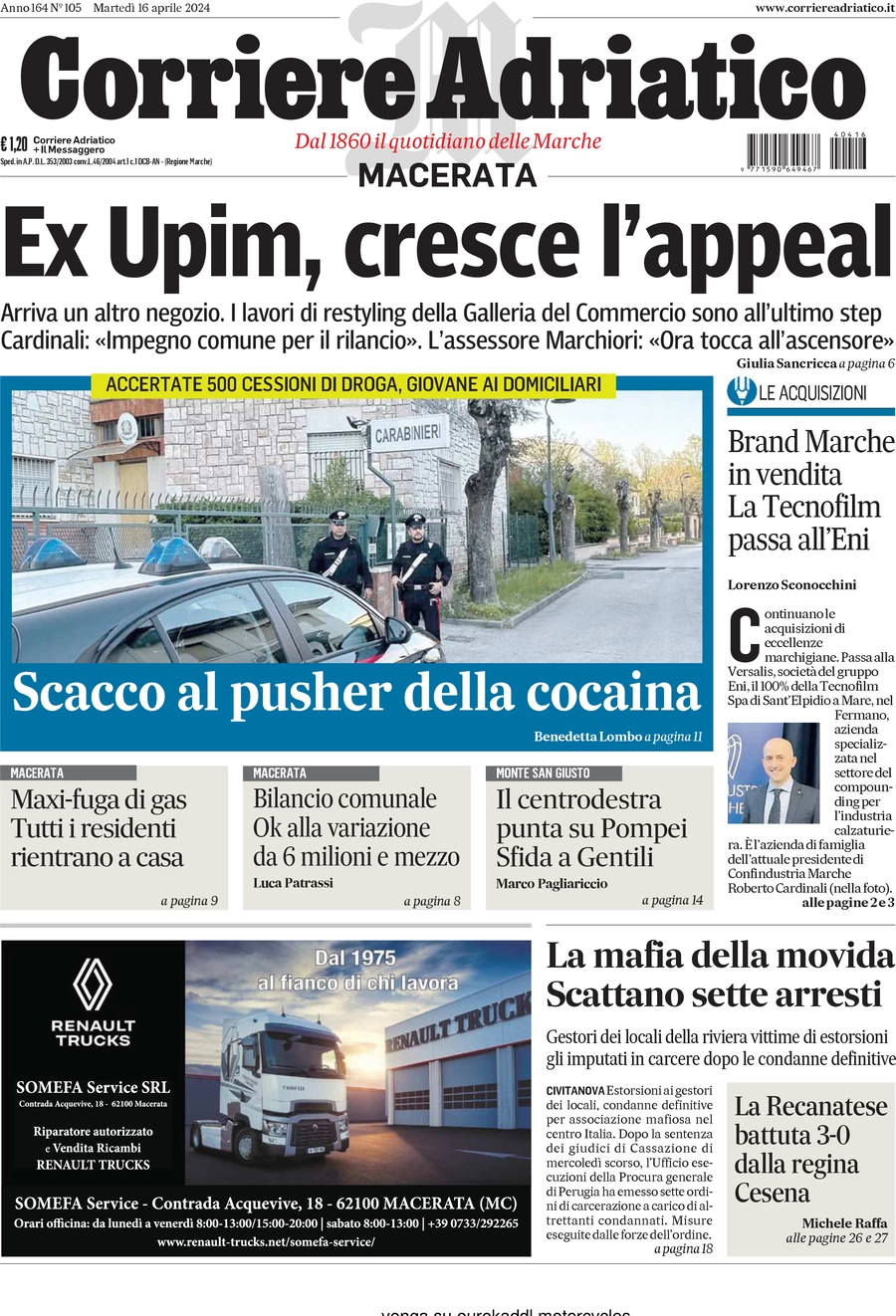 anteprima della prima pagina di corriere-adriatico-macerata del 16/04/2024