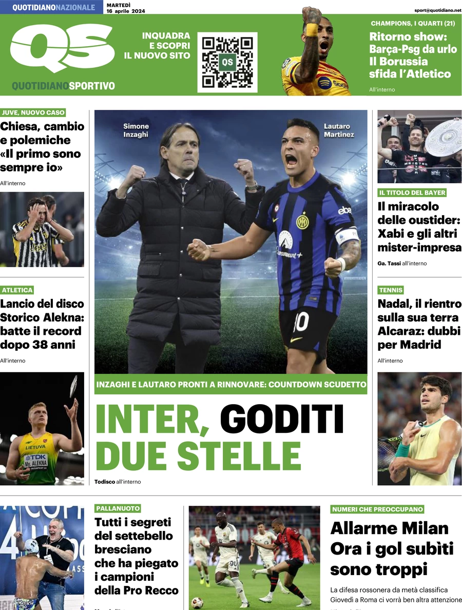 prima pagina - QS Quotidiano Sportivo del 16/04/2024