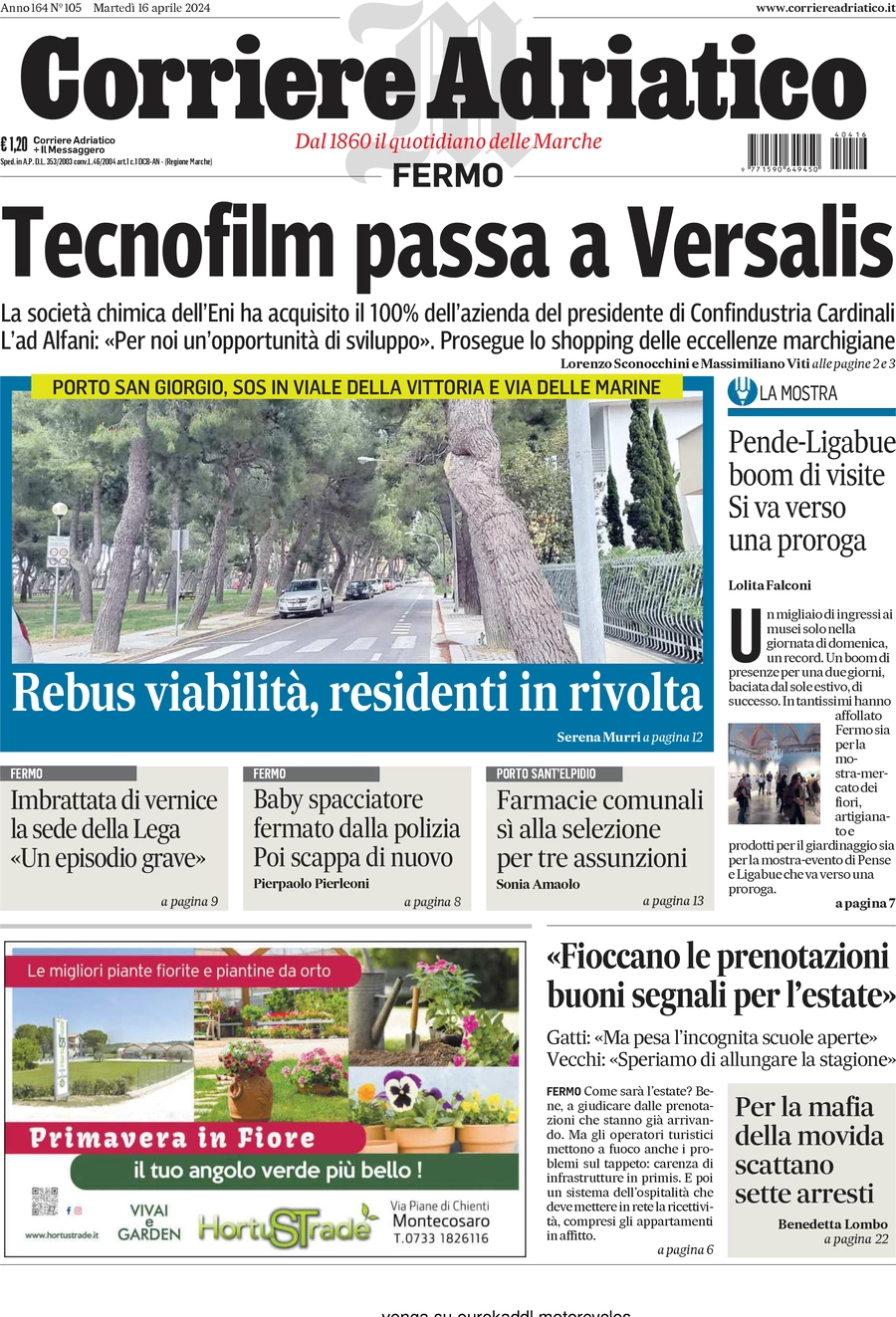 anteprima della prima pagina di corriere-adriatico-fermo del 16/04/2024