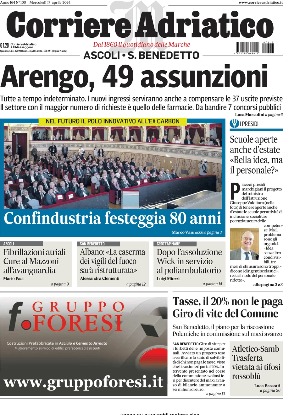 anteprima della prima pagina di corriere-adriatico-ascoli del 17/04/2024