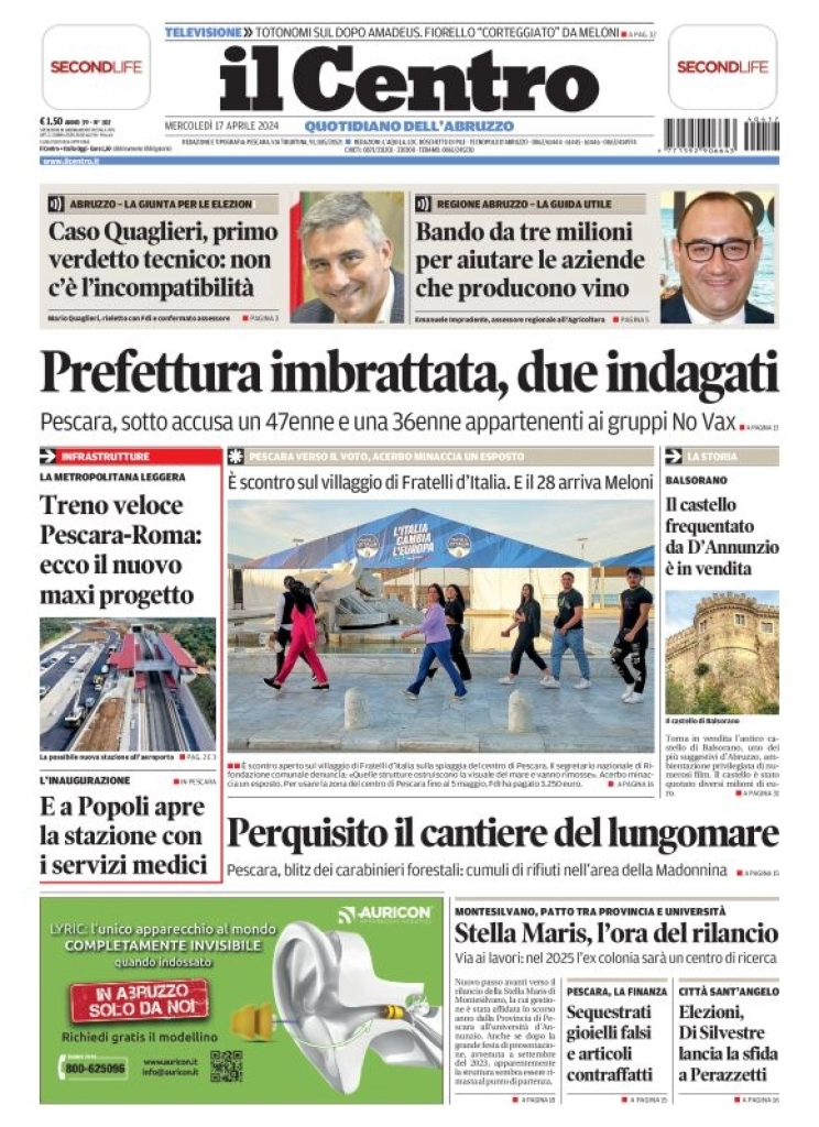 prima pagina - Il Centro (Pescara) del 17/04/2024