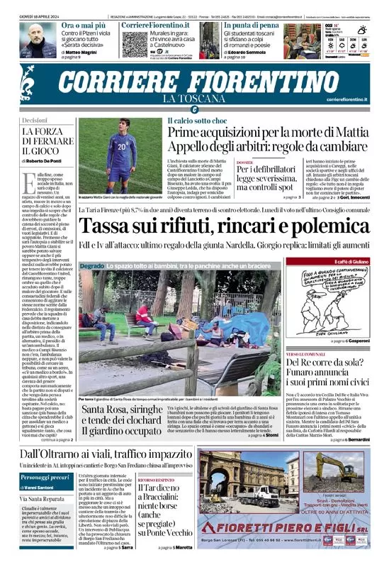 anteprima della prima pagina di corriere-fiorentino del 18/04/2024