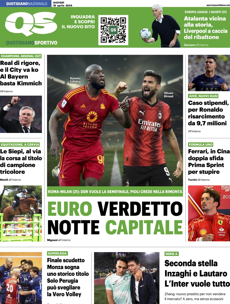 prima pagina - QS Quotidiano Sportivo del 18/04/2024