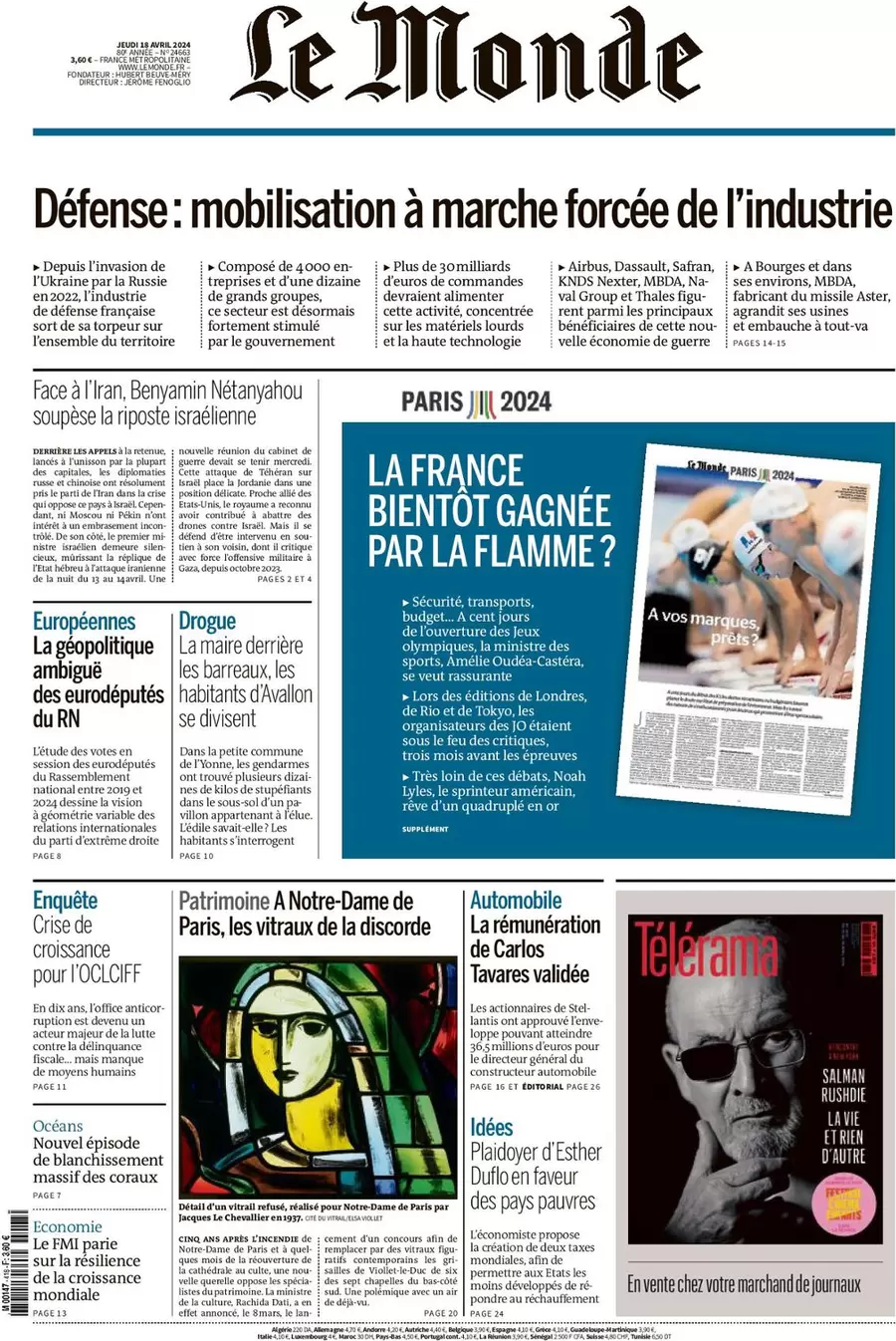 prima pagina - Le Monde del 18/04/2024