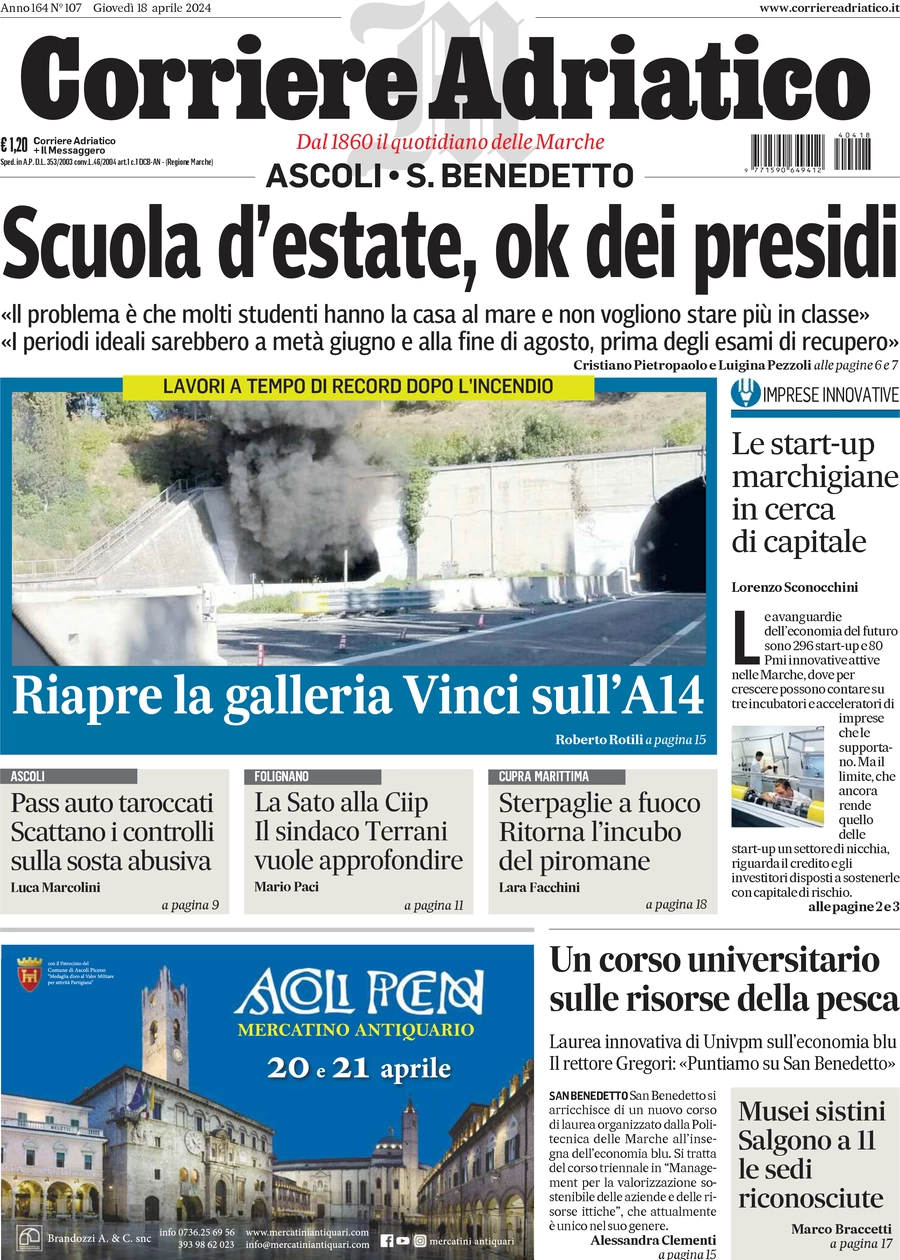 anteprima della prima pagina di corriere-adriatico-ascoli del 18/04/2024