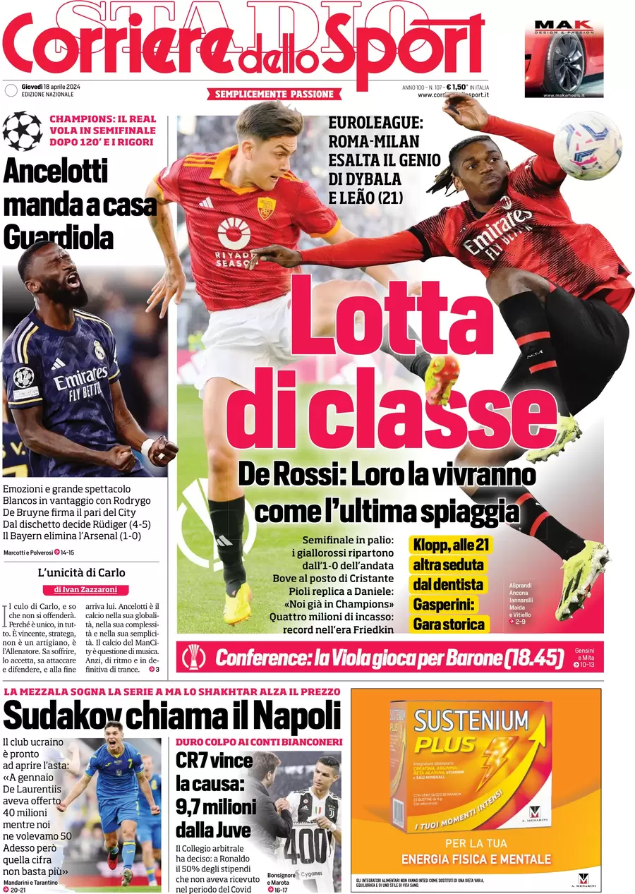 prima pagina - Corriere dello Sport del 18/04/2024