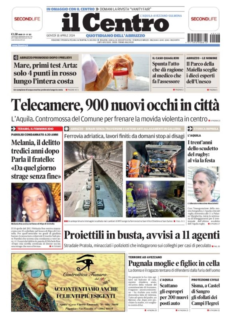 prima pagina - Il Centro (L'Aquila) del 18/04/2024