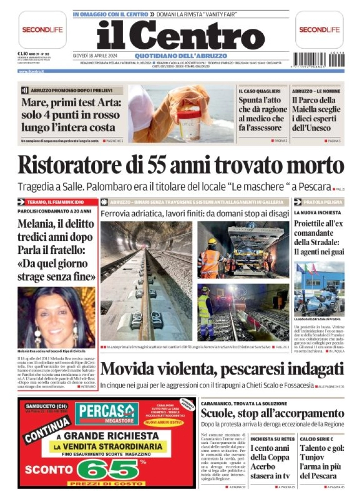 prima pagina - Il Centro (Pescara) del 18/04/2024