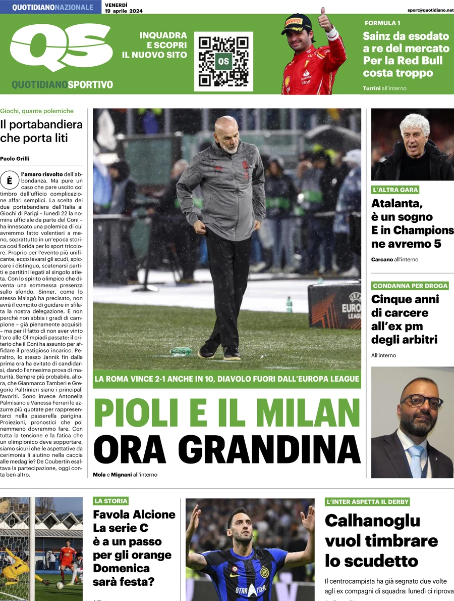 prima pagina - QS Quotidiano Sportivo del 19/04/2024