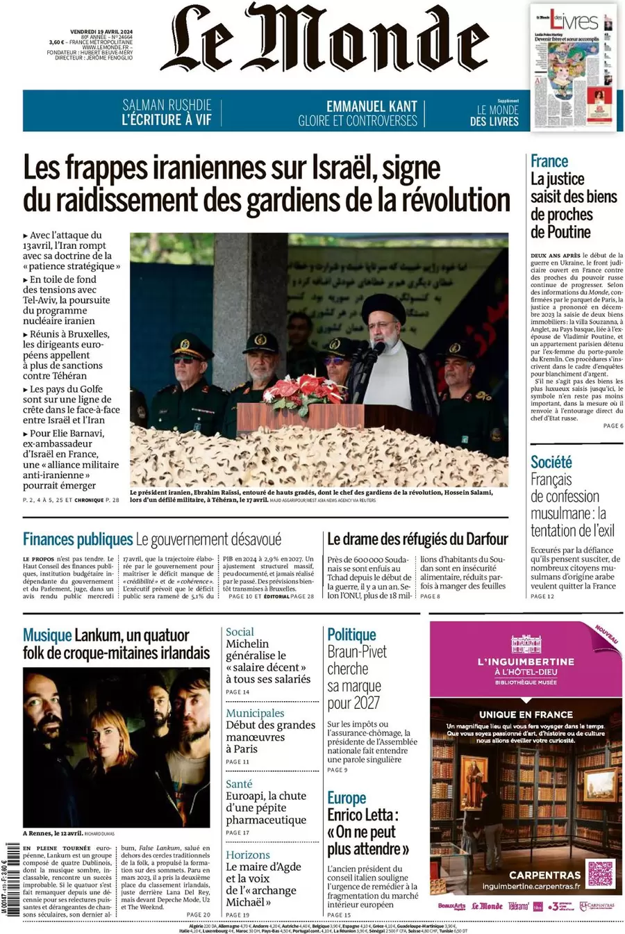 prima pagina - Le Monde del 19/04/2024