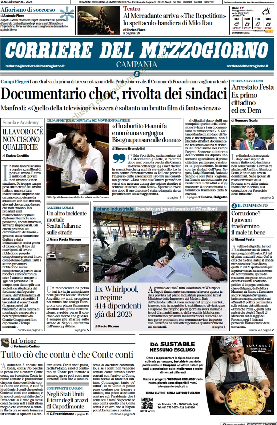 anteprima della prima pagina di corriere-del-mezzogiorno-campania del 19/04/2024