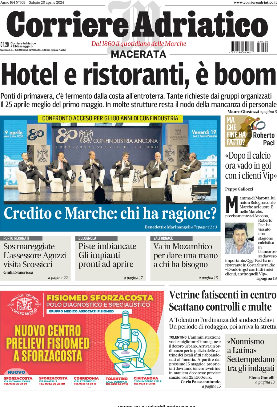 anteprima della prima pagina di corriere-adriatico-macerata del 20/04/2024