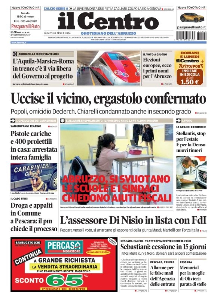 prima pagina - Il Centro (Pescara) del 20/04/2024