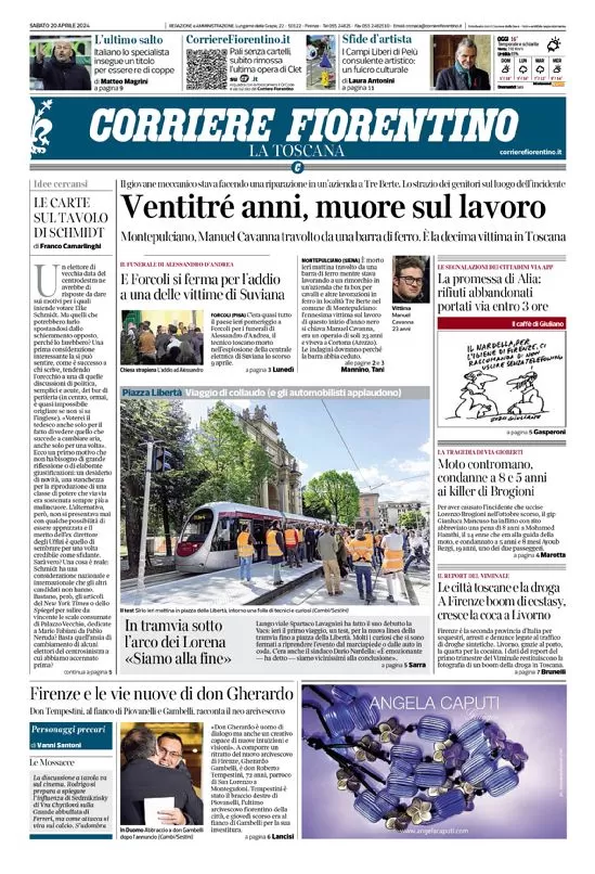 anteprima della prima pagina di corriere-fiorentino del 20/04/2024
