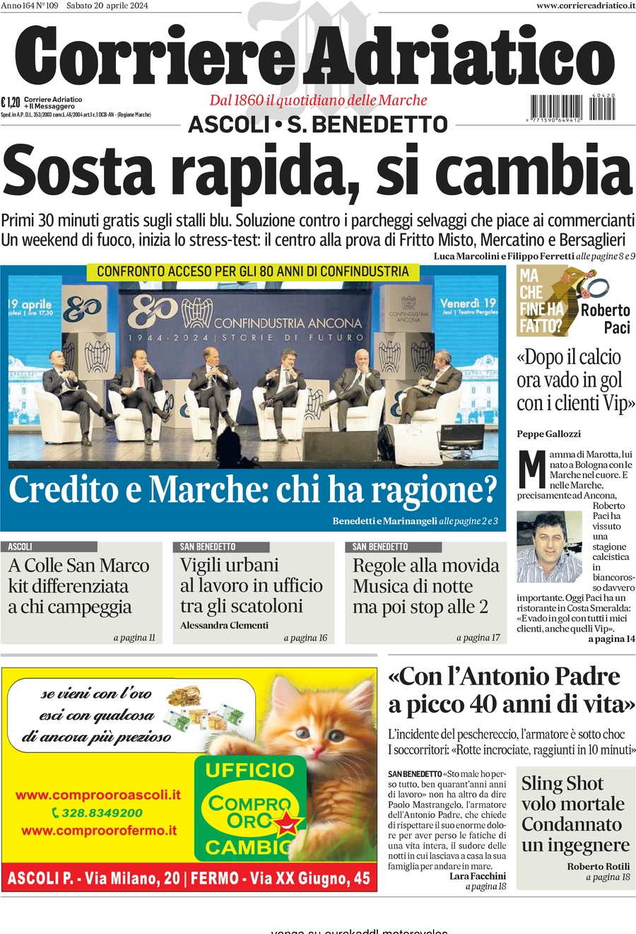 anteprima della prima pagina di corriere-adriatico-ascoli del 20/04/2024