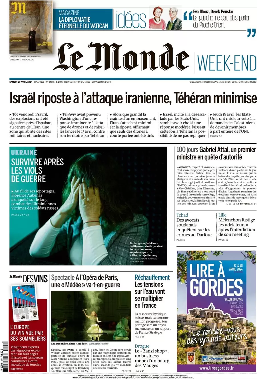 prima pagina - Le Monde del 20/04/2024