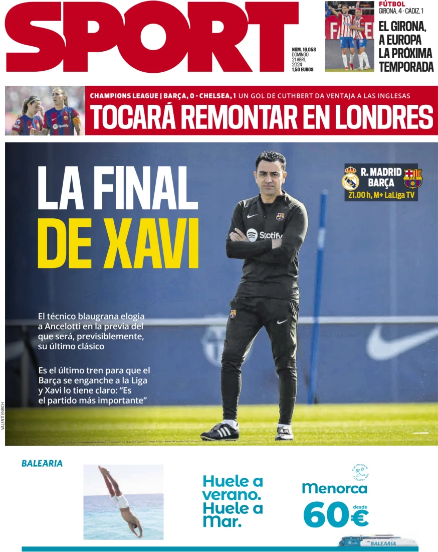 anteprima della prima pagina di sport-barcelona del 21/04/2024