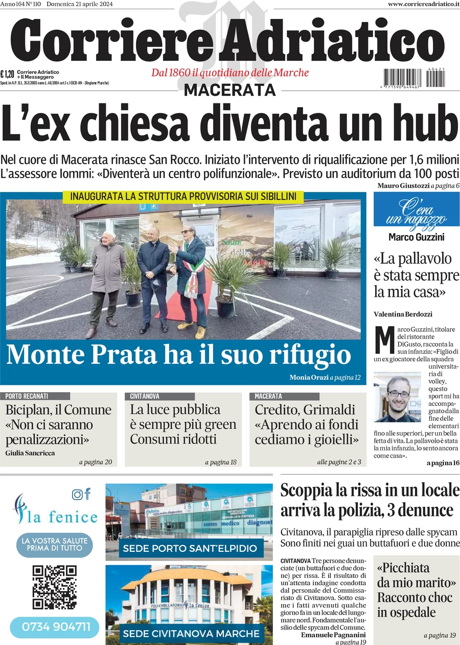 anteprima della prima pagina di corriere-adriatico-macerata del 21/04/2024
