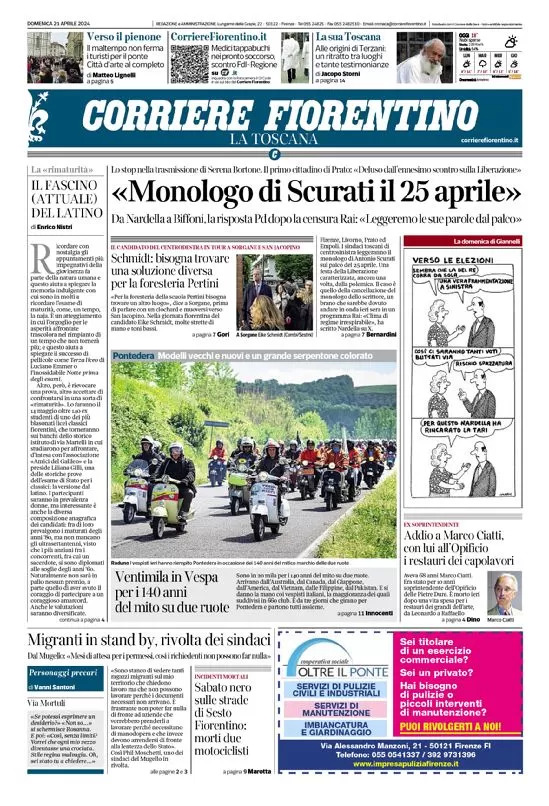 anteprima della prima pagina di corriere-fiorentino del 21/04/2024