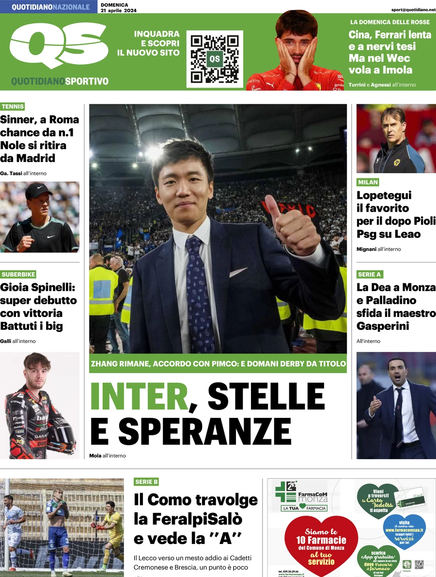 prima pagina - QS Quotidiano Sportivo del 21/04/2024