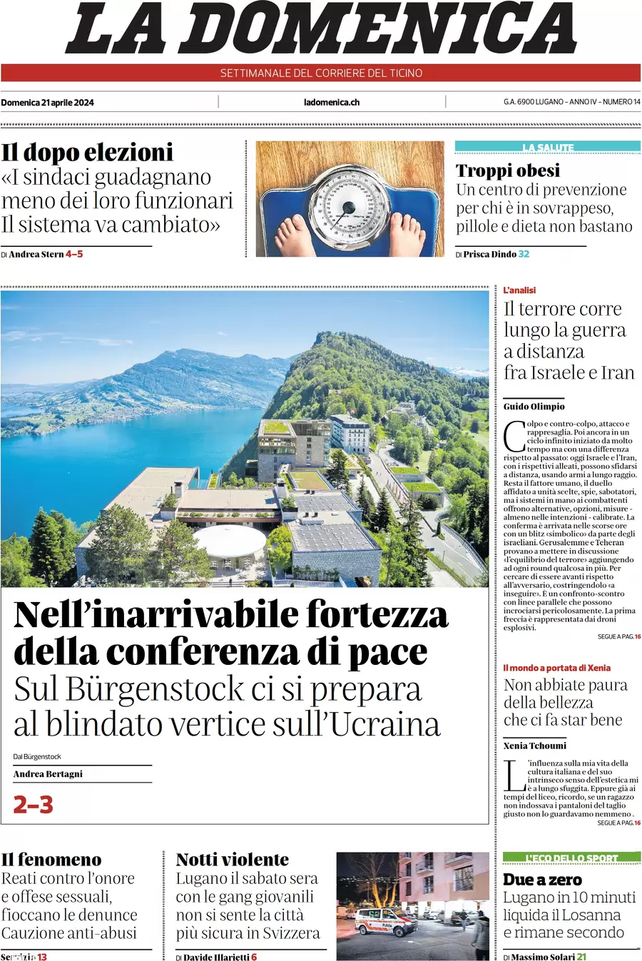 prima pagina - Corriere del Ticino del 21/04/2024