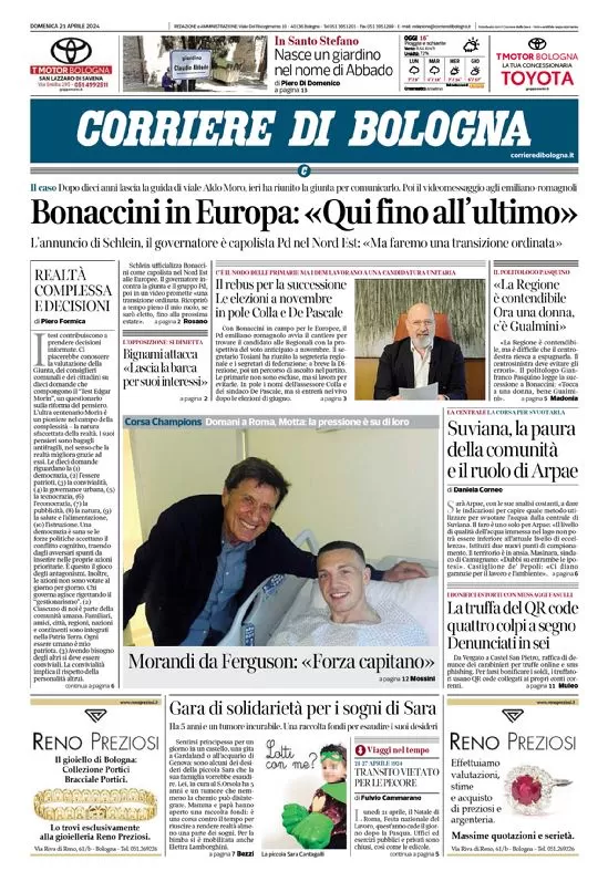 anteprima della prima pagina di corriere-di-bologna del 21/04/2024
