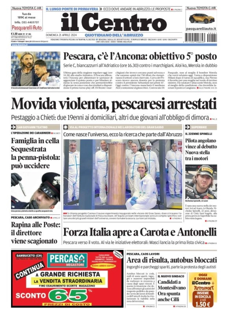 prima pagina - Il Centro (Pescara) del 21/04/2024
